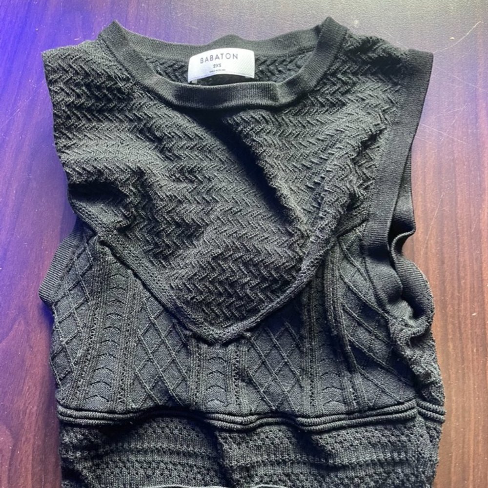 Aritzia Pointelle black high neck cropped  knit top